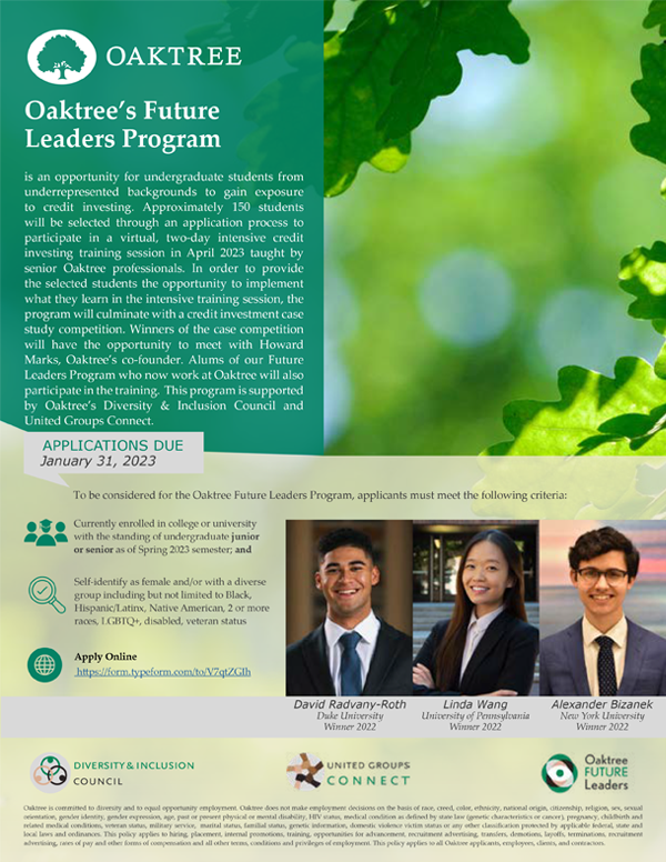 Oaktree Future Leaders Program - 2023